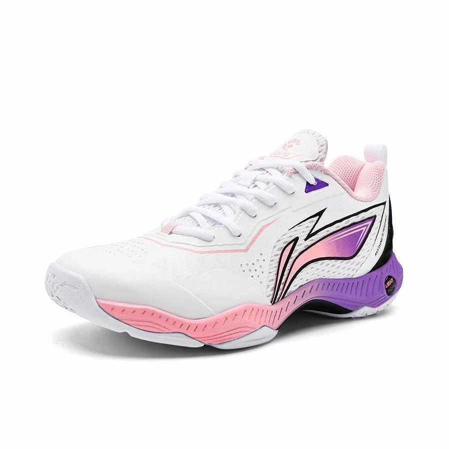 Li-Ning Pu Non-Slip Breathable Low-Top Badminton Shoes - White/Pink/Purple - Image 2